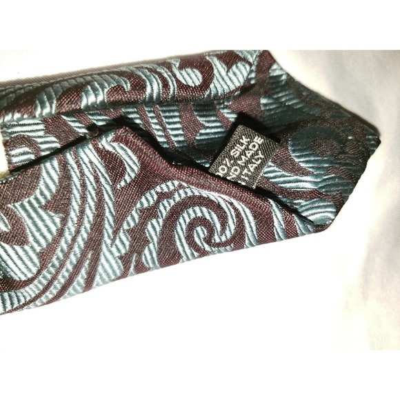 Barneys New York 100% Silk Tie Black Teal Paisley Weave Made in Italy University - Picture 4 of 6